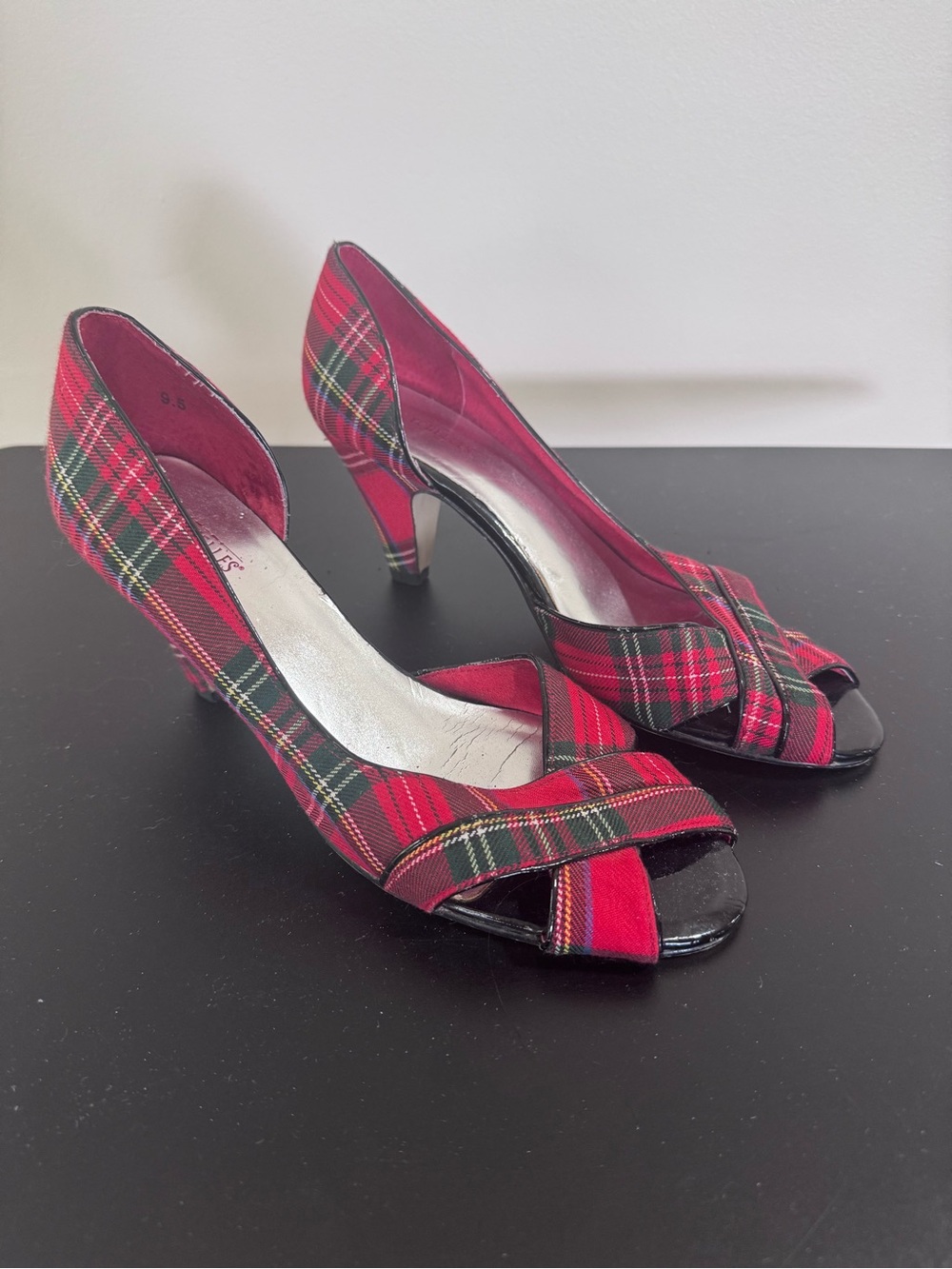 Seychelles Red Tartan Plaid Peep-Toe Heels
